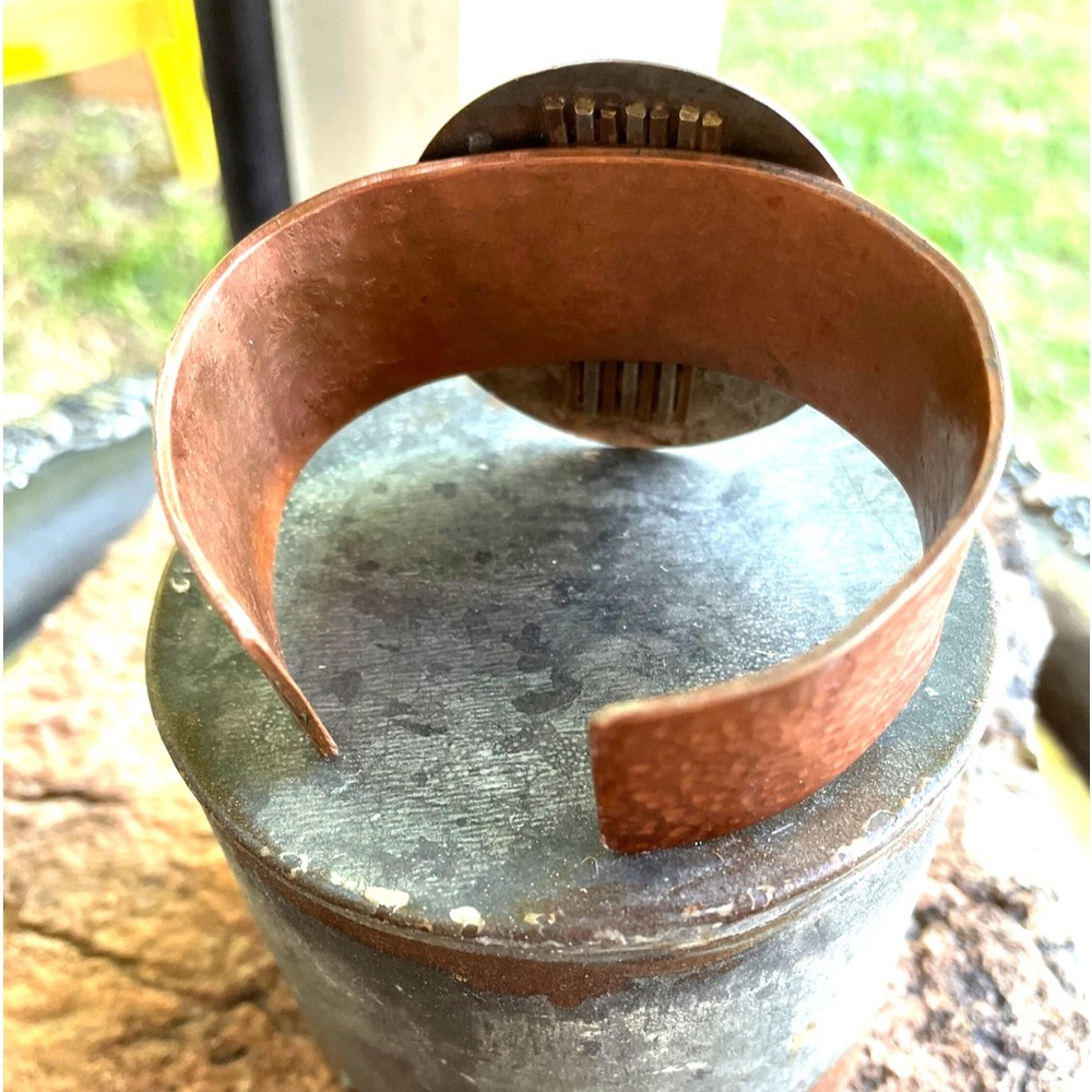 Blacksmiths Handcrafted Hammered Copper Cuff Bracelet Upcycled Vintage Silver - Picture 7 of 11